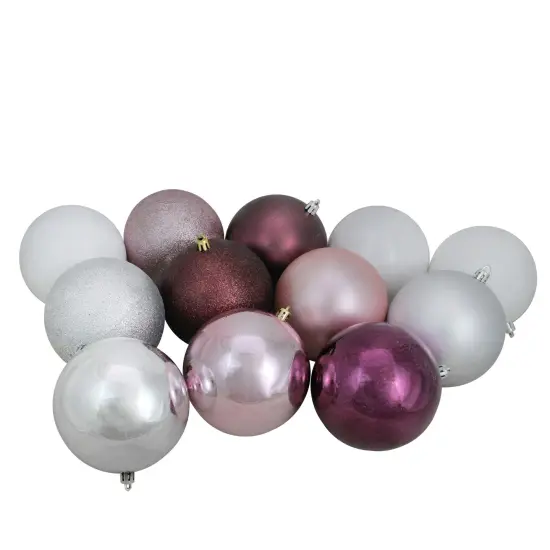 Northlight Shatterproof 3-Finish Christmas Ball Ornaments - 4" (101mm) - Pink andMulberry - 12ct Purple {1}