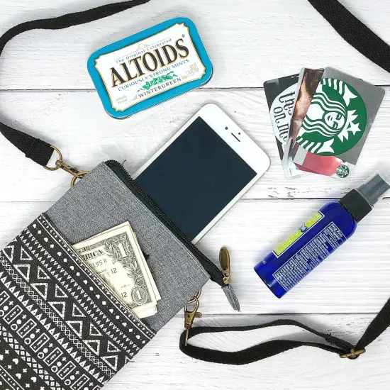 Wrapables Mini Crossbody Cell Phone Bag Zip Top / Black Deco {5}