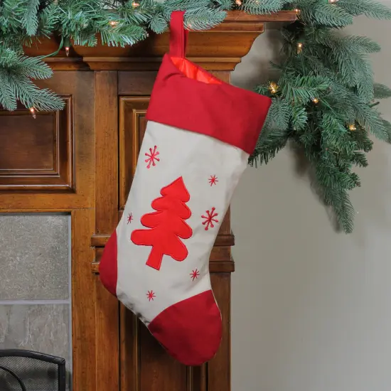 Northlight Embroidered Tree with Snowflakes Christmas Stocking - 18" Red {3}