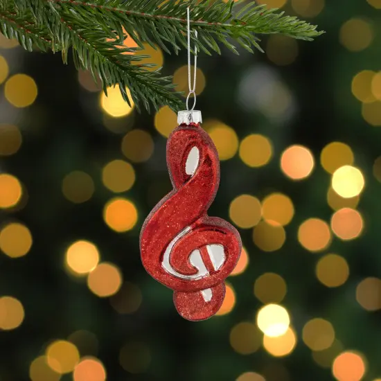 Northlight 4.25" Red Treble Clef Glass Christmas Ornament {3}