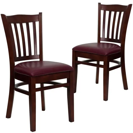 Emma and Oliver 2 Pack Vertical Slat Back Wooden Restaurant Chair BurgundyVYL/Mahogany {1}