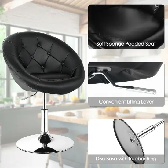 Costway 1PC Adjustable Modern Swivel Round Tufted Back Accent Chair PU Leather {10}