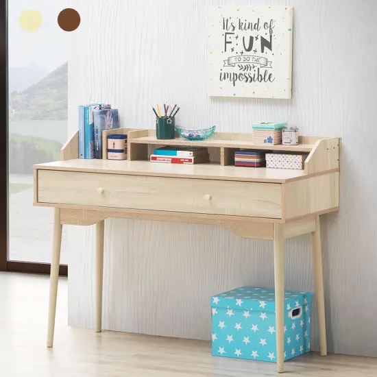 Costway Computer Desk Home Office Writing Desk Study Workstation w/Hutch &Drawer BrownNatural {7}