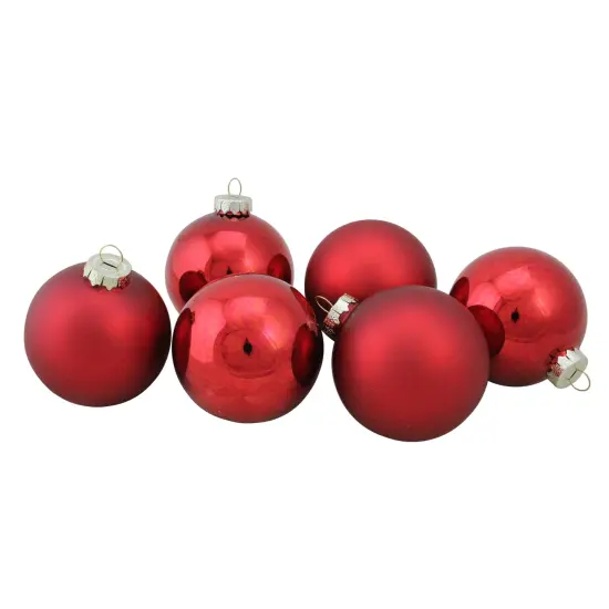 Northlight 2-Finish Christmas Ball Glass Ornaments - 3.25" (80mm) - Red - 6ct {1}