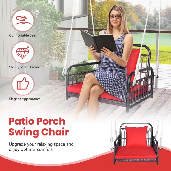 Costway Patio Hanging Rattan Basket Chair Swing Hammock Chair with Seat Cushion {6}