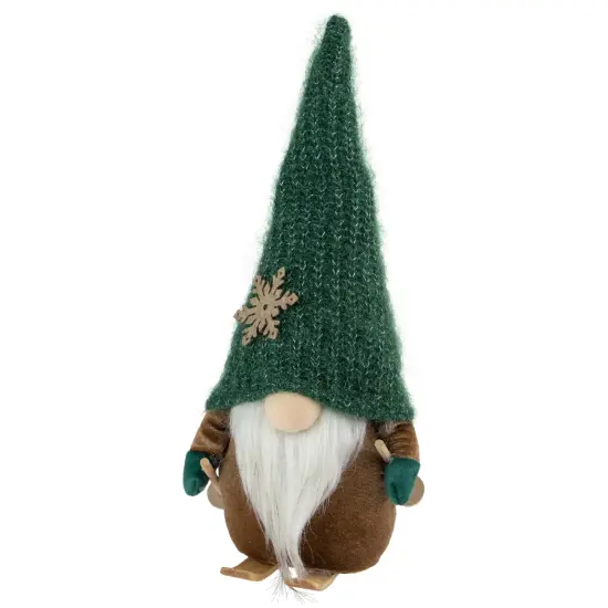 Northlight Skiing Gnome with Snowflake Knitted Hat Christmas Decoration - 12.5" Green {4}