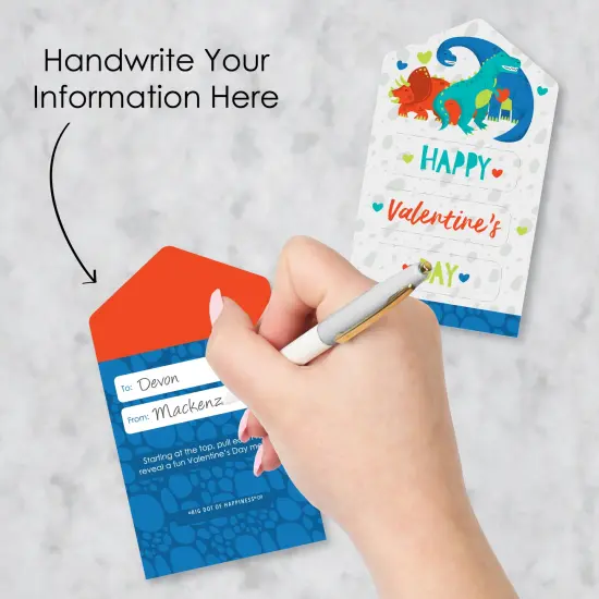 Big Dot of Happiness Roar Dinosaur - Dino Mite Trex Cards for Kids - Happy Valentine's Day Pull Tabs - Set of 12 {4}