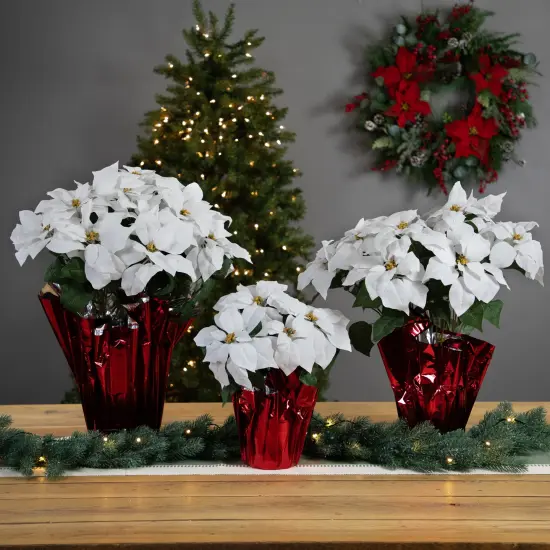 Northlight Artificial Christmas Poinsettia Flowers with Wrapped Base - 22" - White {4}