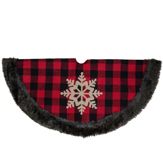 Northlight 48-Inch Red and Black Christmas Tree Skirt with Burlap Snowflake {4}