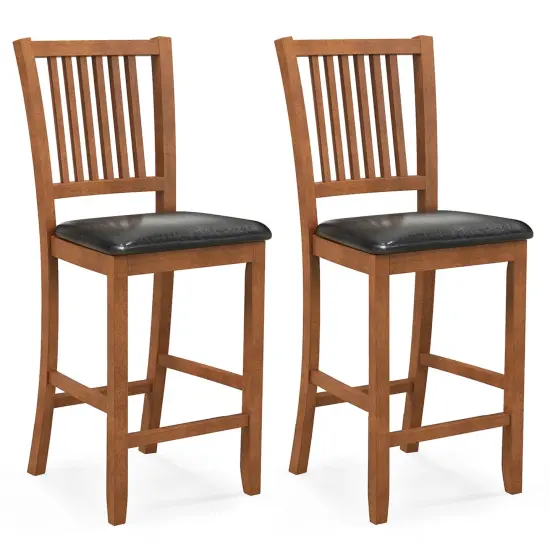 Costway 2-Piece 25.5" Bar Chair Set with Backrest Padded Seat Footrest Rubber Wood Frame {1}