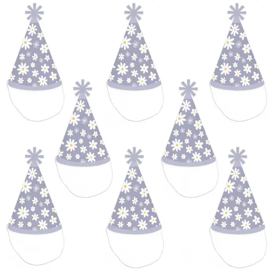 Big Dot of Happiness Purple Daisy Flowers - Cone Happy Birthday Party Hats for Kids and Adults - Set of 8 (Standard Size) {7}