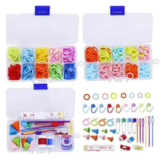 381 PCS Stitch Ring Markers and Colorful Knitting Crochet Locking Counter Stitch Needle Clips + Weaving Tools Knitting Kits with 3 Storage Boxes {4}