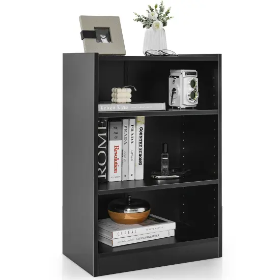 Costway 3-Tier Bookcase Open Multipurpose Display Rack Cabinet with Adjustable Shelves Black/Brown {7}