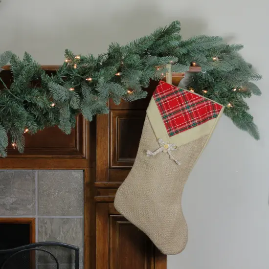 Northlight 20.5" Beige and Red Plaid V-Cuff Christmas Stocking {3}
