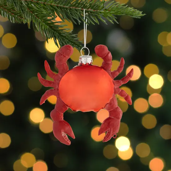 Northlight Shelled Crab Glass Christmas Ornament - 4" - Red {3}