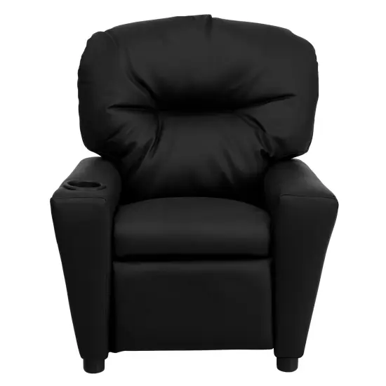 Emma and Oliver Contemporary Kids Recliner with Cup Holder Black LeatherSoft {3}