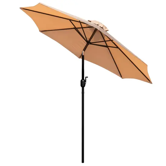 Merrick Lane Bali 9' Round UV Resistant Outdoor Patio Umbrella With Height Lever And 33° Push Button Tilt Tan {5}