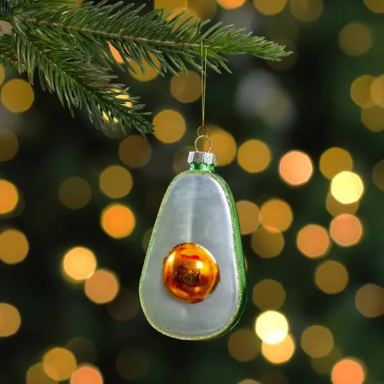 Northlight 3.5" Green and White Avocado Glass Christmas Ornament {3}