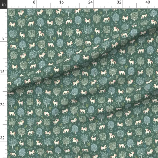 Various Fabrics by the Yard or Fat Quarter Green Forest Trees Fantasy Princess Woods Renaissance Unicorns Magical Tapestry Fairytale Mythic Small Scale Custom Printed Fabric by Spoonflower {1}