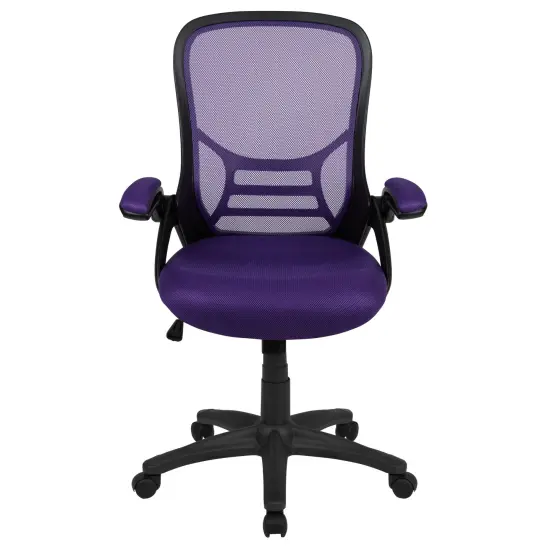 Emma and Oliver High Back Mesh Ergonomic Office Chair with Flip-up Arms Purple {3}