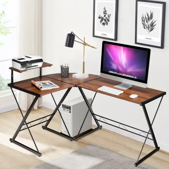 Costway 58'' x 44'' L-Shaped Computer Gaming Desk w/ Monitor Stand & Host Tray Home Office {3}