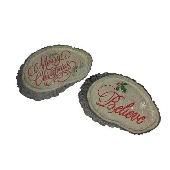 Melrose Set of 2 Gray and Red Tree Trunk Christmas Wall Plaques 12.5" {1}