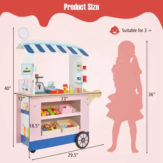 Costway Kids Snacks & Sweets Food Cart Kids Toy Cart Play Set with 30 PCS Accessories {4}