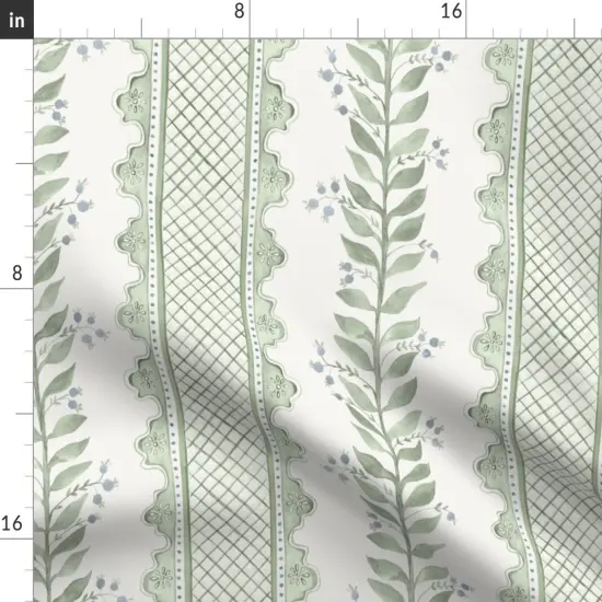 Various Fabrics by the Yard or Fat Quarter Sage Green Stripe Botanical Watercolor Garden Grandmillenial Custom Printed Fabric by Spoonflower {2}