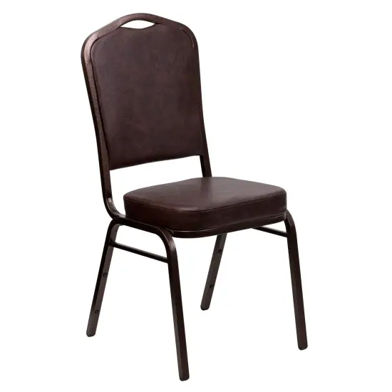 Emma and Oliver Crown Back Stacking Banquet Dining Chair BrownVyl/CopperVein {1}
