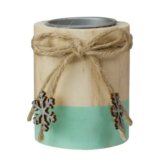 Northlight 3" Green and Natural Wood Christmas Tea Light Candle Holder {1}