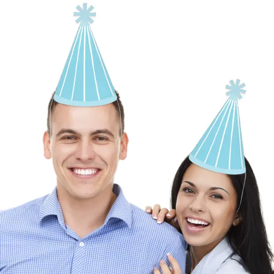 Big Dot of Happiness Blue Stripes - Cone Happy Birthday Party Hats for Kids and Adults - Set of 8 (Standard Size) {3}