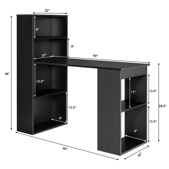 Costway Computer Desk WritingWorkstation Office w/6-Tier Storage Shelves White\Black {3}