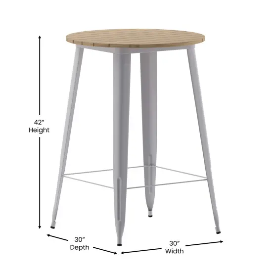 Merrick Lane Dryden Indoor/Outdoor Bar Top Table, 30" Round All Weather Poly Resin Top with Steel base Brown/Silver {5}