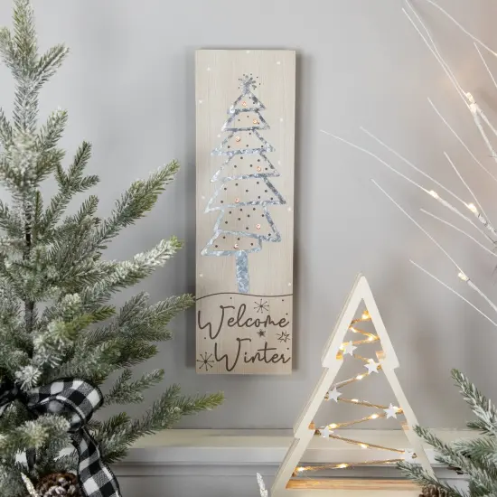 Northlight Rectangular "Welcome Winter" Christmas Tree Wooden Wall Sign - 15.75" Brown {3}