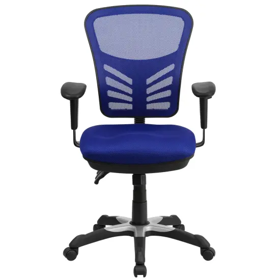 Emma and Oliver Mid-Back Mesh Triple Paddle Swivel Ergonomic Office Chair with Adjustable Arms Blue {3}
