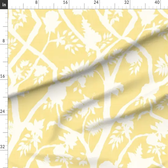 Various Fabrics by the Yard or Fat Quarter Chinoiserie Butter Yellow Cream Floral Flower Silhouette Timeless Grandmillenial Custom Printed Fabric by Spoonflower {1}