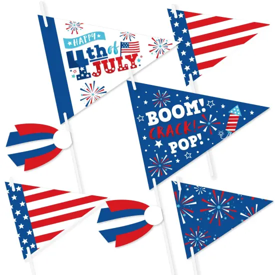 Big Dot of Happiness Firecracker 4th of July - Triangle Red, White and Royal Blue Party Photo Props - Pennant Flag Centerpieces - Set of 20 {1}