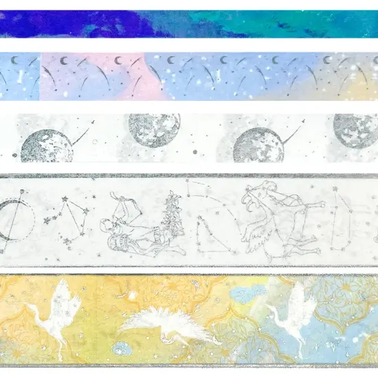 Wrapables Decorative Gold Foil Washi Tape and Sticker Set for Stationery, Diary, Card Making (10 Rolls & 10 Sheets) Celestial Beings {4}