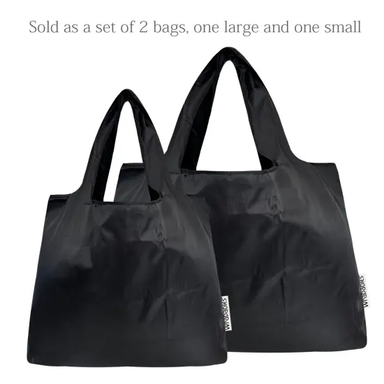 Wrapables Large & Small Foldable Tote Nylon Reusable Grocery Bags, Set of 2 Set of 2, Black {3}