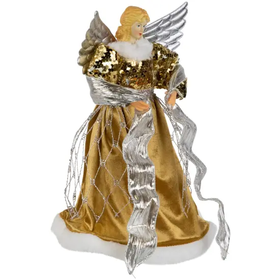 Northlight 12" Metallic Bronze and Silver Sequined Angel Christmas Tree Topper, Unlit {5}