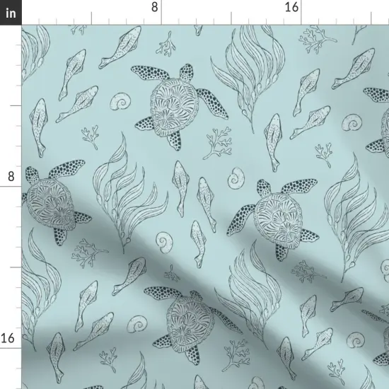 Various Fabrics by the Yard or Fat Quarter Blue Aqua Hand Drawn Ocean Sea Turtles Seaside Beach Coastal Fish Large Scale House Chic Custom Printed Fabric by Spoonflower {2}