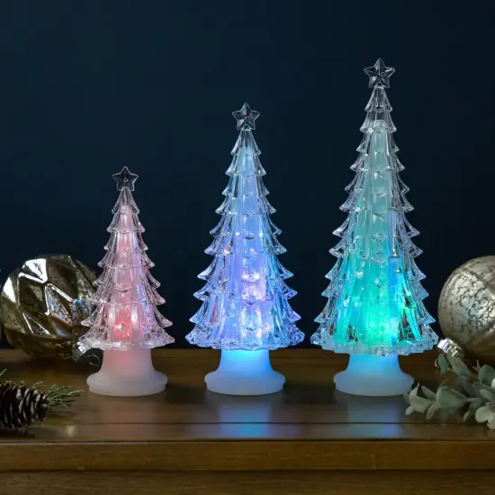 Northlight LED Lighted Color Changing Acrylic Christmas Tree Decorations - 8.5" - Set of 3 Clear {1}