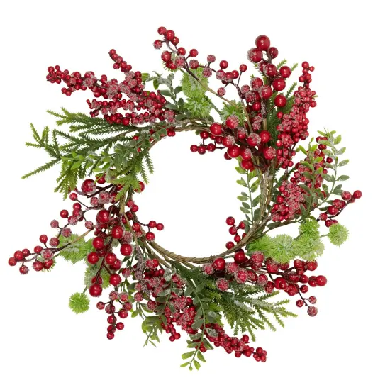 Northlight Frosted Berry and Pine Artificial Christmas Wreath - 16" - Unlit Green {1}
