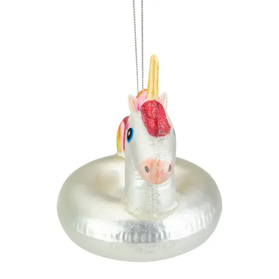 Northlight 6.5" Rainbow Unicorn Pool Float Glass Christmas Ornament White {4}