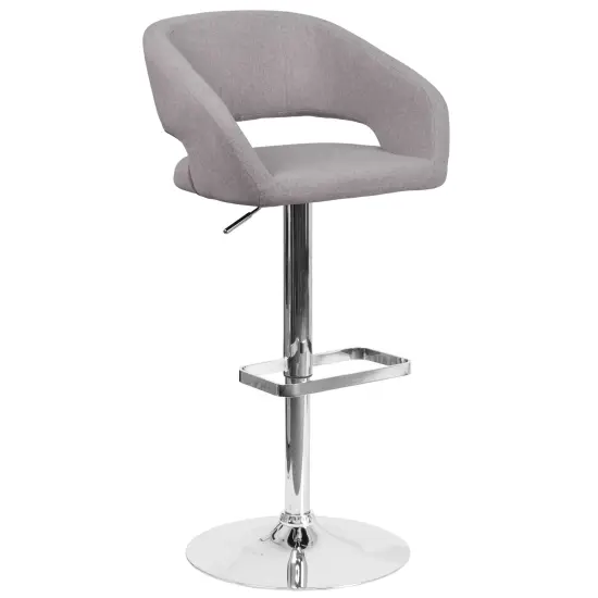 Merrick Lane Rothko Modern Bar Stool Rounded Mid-Back Stool With Height Adjustable Swivel Seat Gray Fabric {1}