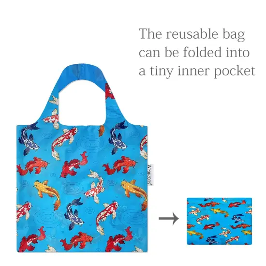 Wrapables Allybag Foldable & Lightweight Reusable Grocery Bag, Grab & Go Koi Fish {4}