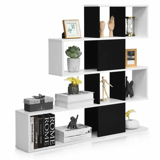 Costway 5-Tier Bookshelf Corner Ladder Bookcase Display Storage Rack Black White {1}