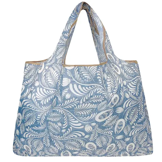 Wrapables Large Foldable Tote Nylon Reusable Grocery Bags Gray Ferns {2}