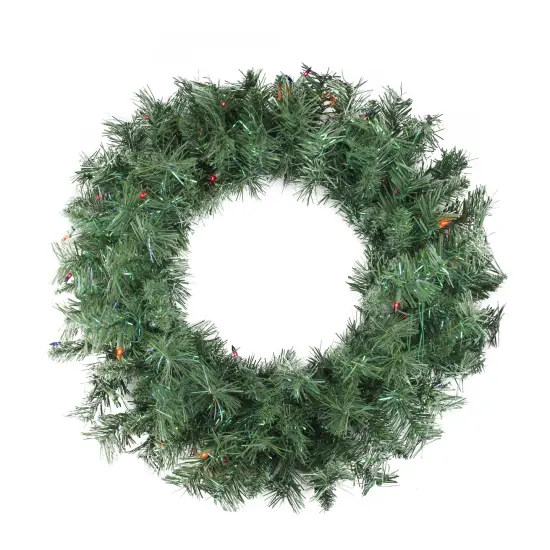 Northlight Pre-lit Minetoba Pine Artificial Christmas Wreath - 24" - Multicolor Lights Green {1}