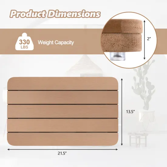 Costway 21.5" x 13.5" Bath Mat Waterproof HIPS Spa Shower Mat with Non Slip Foot Pads Brown/White {9}